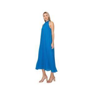NWT Melloday Pleated High Neck Sleeveless Dress Blue Size Large